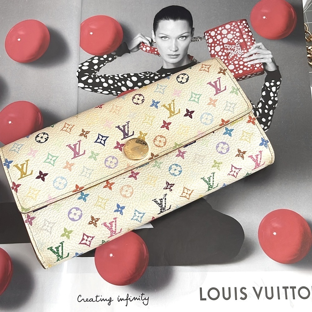Louis Vuitton Auth Murakami Sarah Long Yellow Interior Wallet. MA133